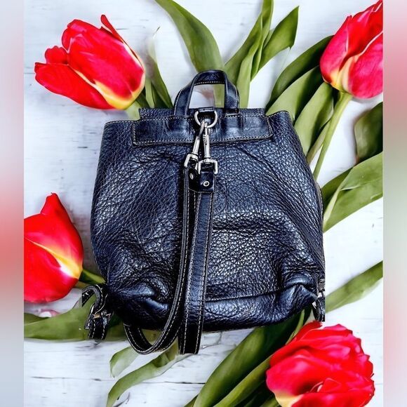 ROOTS Leather Mini-Backpack, Purse, Rucksack l Black Pebbled l Vintage - Picture 6 of 9